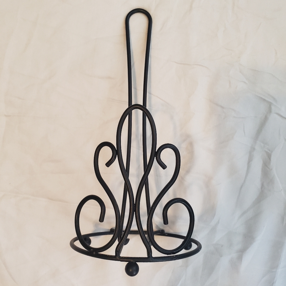 Elegant Black Scroll Metal Paper Towel Holder